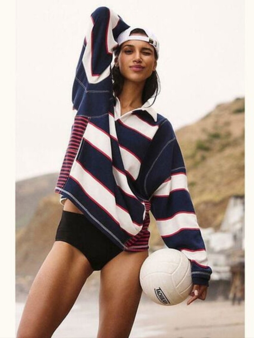 FREE PEOPLE Movement Work It Out Printed Rugby Striped Pullover Sweatshirt Sz S